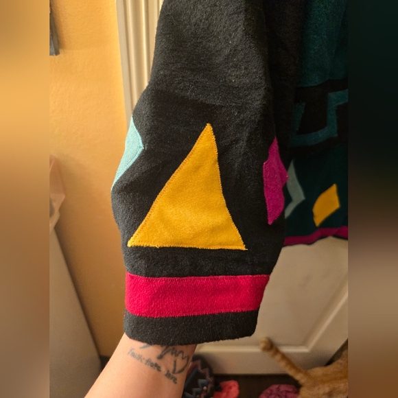 Braetan wool mix blazer size large womens? Green with colorful suede patches - Picture 6 of 8